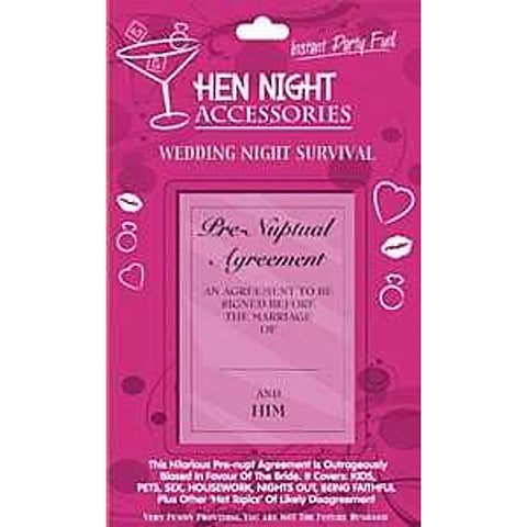 Hen Night Pre Nuptial Agreement By Seven Creations - Party Gifts and Novelties