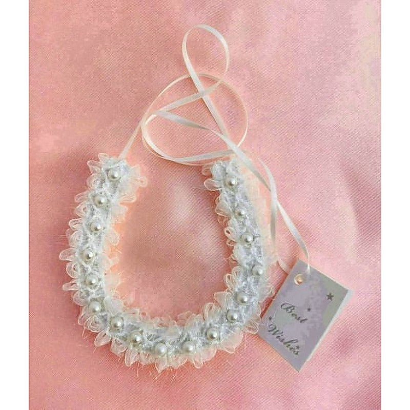 Horseshoe Bridal Charm With White Lace And Pearl - Party Gifts and Novelties