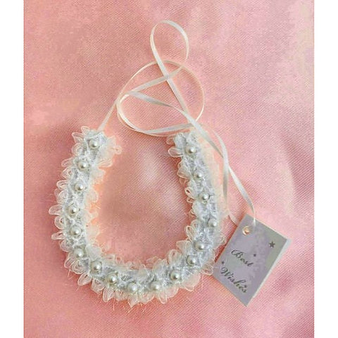 Horseshoe Bridal Charm With White Lace And Pearl - Party Gifts and Novelties