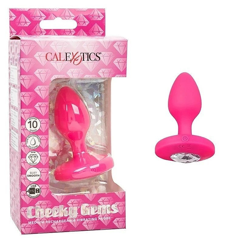 California Exotics Cheeky Gems Rechargeable Vibrating Butt Plug Pink - Butt Plugs