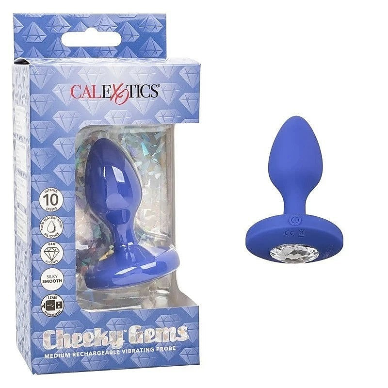 California Exotics Cheeky Gems Rechargeable Vibrating Anal Plug Purple - Butt Plugs