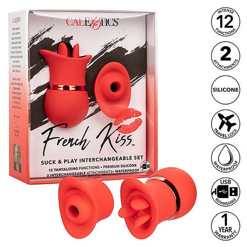 French Kiss 12 Function Suck & Play Interchangeable Set Red - Clit Ticklers and Pulsators