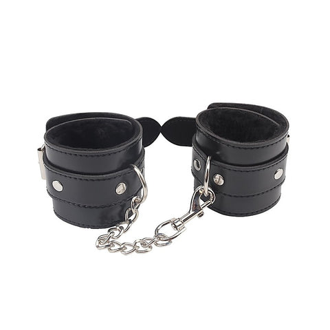 Behave Obey Me Leather Bondage Hand Cuffs Black - Cuffs And Restraints
