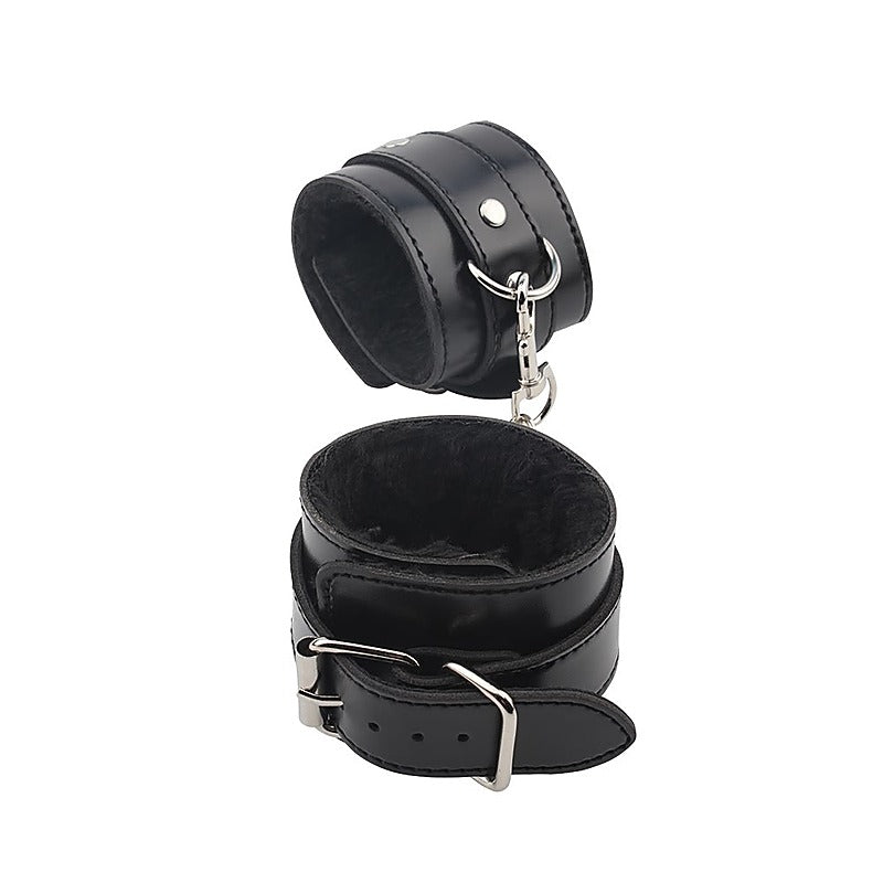Behave Obey Me Leather Bondage Hand Cuffs Black - Cuffs And Restraints