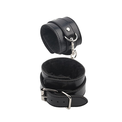 Behave Obey Me Leather Bondage Hand Cuffs Black - Cuffs And Restraints