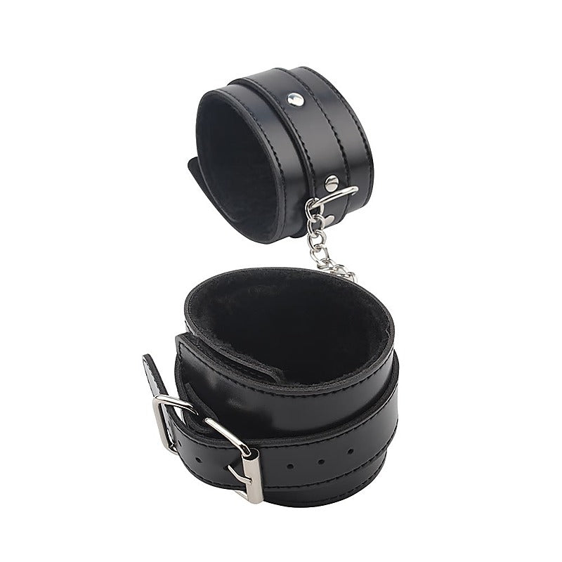 Behave Obey Me Leather Fetish Ankle Cuffs Black - Cuffs And Restraints