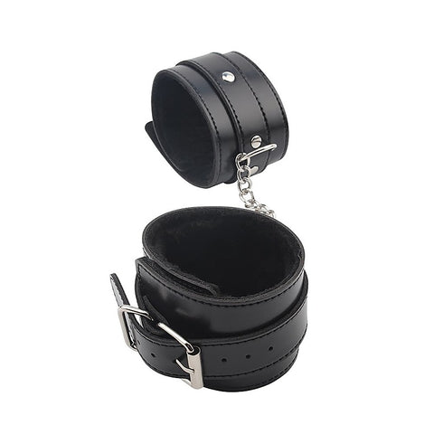 Behave Obey Me Leather Fetish Ankle Cuffs Black - Cuffs And Restraints