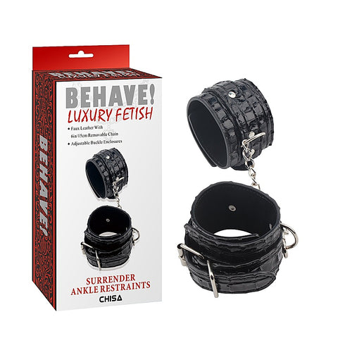 Behave Surrender Fully Adjustable Ankle Restraints Black - Cuffs And Restraints