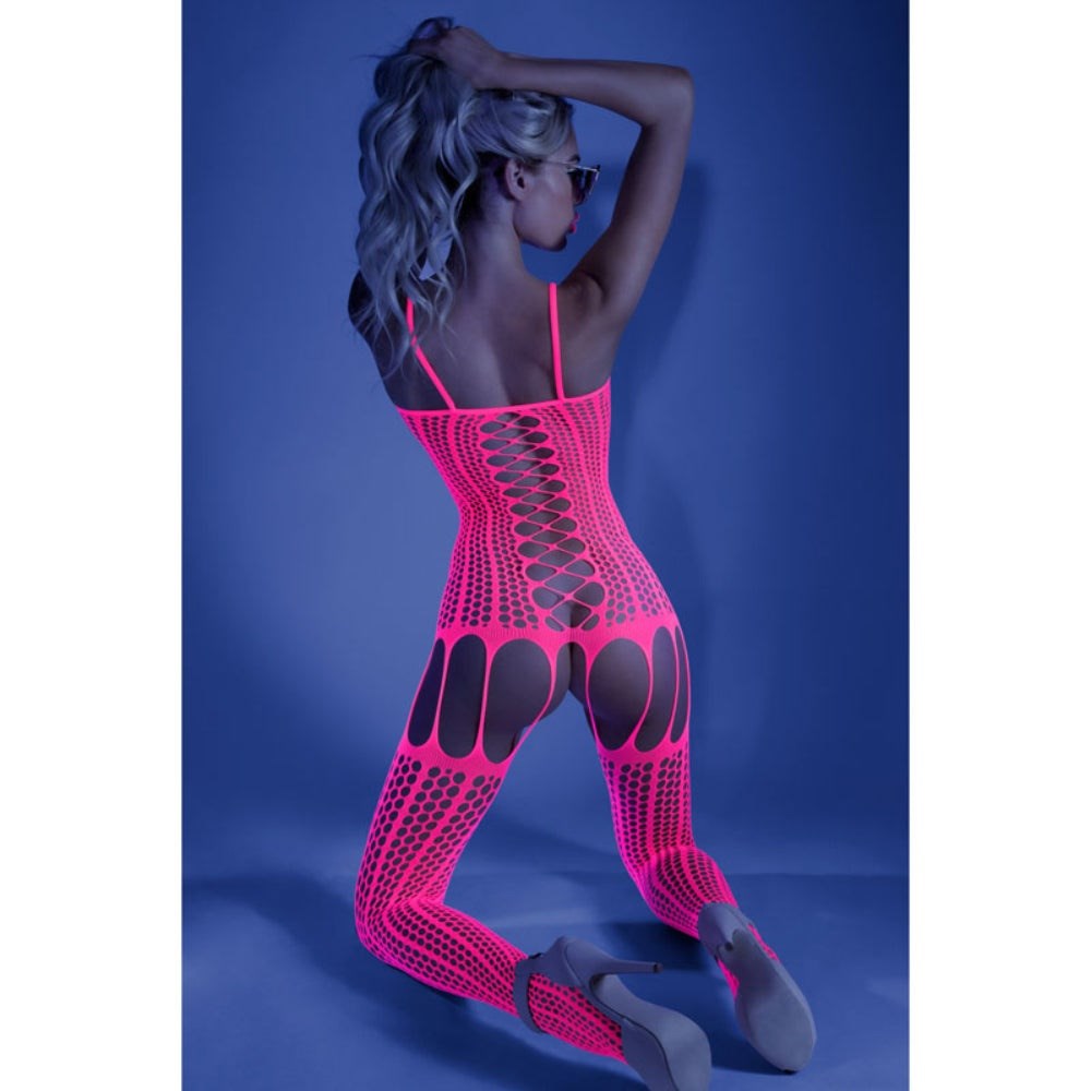 Glow Hypnotic Bodystocking - Mesmerizing Neon Fishnet Allure - - Body Stockings