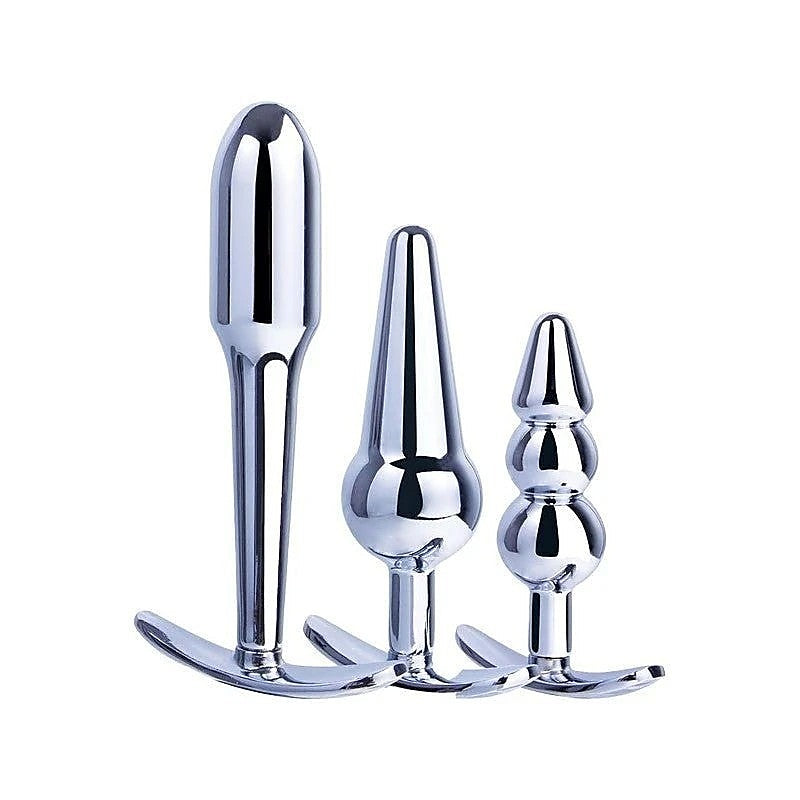Hardware Gear 3 In 1 Metal Butt Plug Kit Set With Pull Ring - Butt Plugs