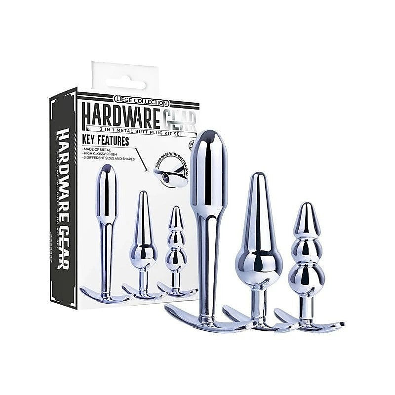 Hardware Gear 3 In 1 Metal Butt Plug Kit Set With Pull Ring - Butt Plugs
