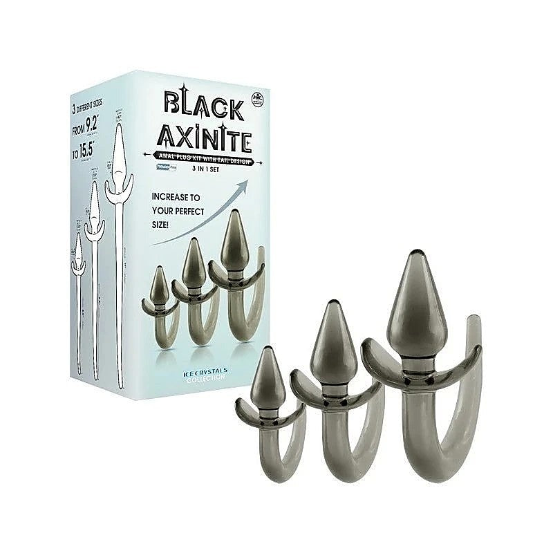 Black Axinite 3 In 1 Unique Design Anal Plug Kit With Tail - Butt Plugs