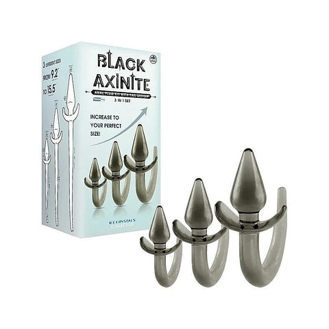Black Axinite 3 In 1 Unique Design Anal Plug Kit With Tail - Butt Plugs