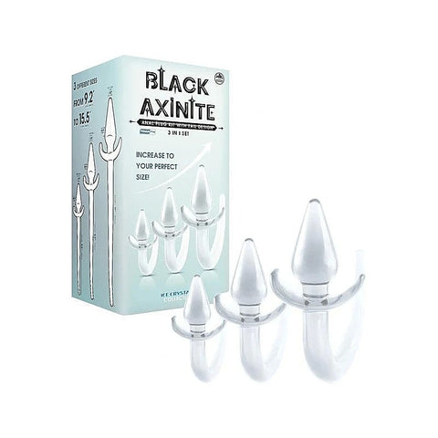 Black Axinite 3 In 1 Unique Design Anal Plug Kit With Tail - Butt Plugs