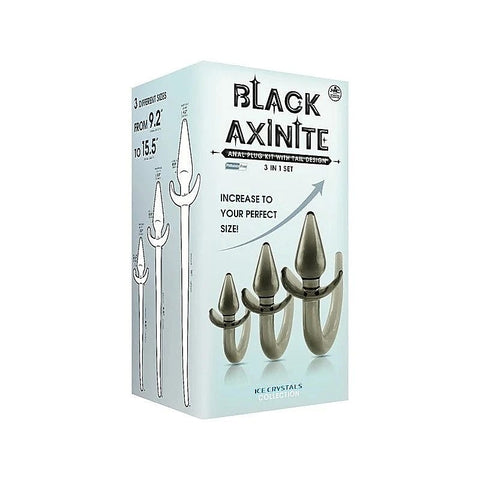 Black Axinite 3 In 1 Unique Design Anal Plug Kit With Tail - Butt Plugs