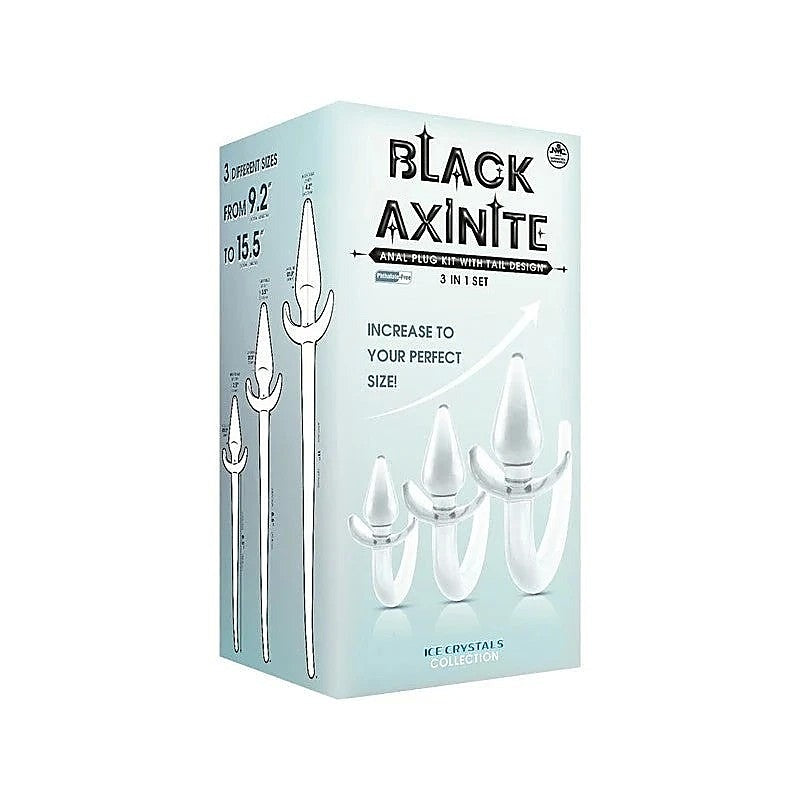 Black Axinite 3 In 1 Unique Design Anal Plug Kit With Tail - Butt Plugs
