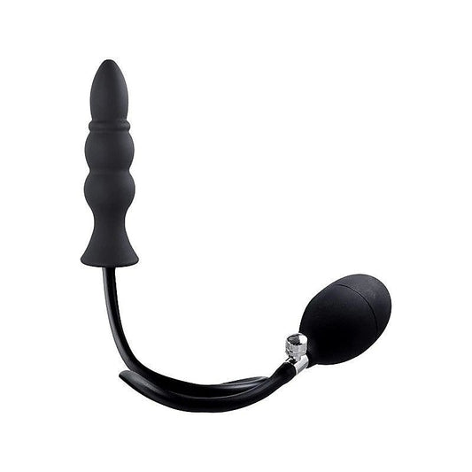 Strafe Inflatable Ribbed Silicone Anal Plug With Pumps Black