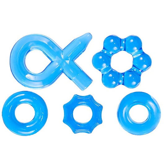 Excellent Power Hardcore Super Stretchy Powerful Cockring Set Blue - Stretchy Cock Rings