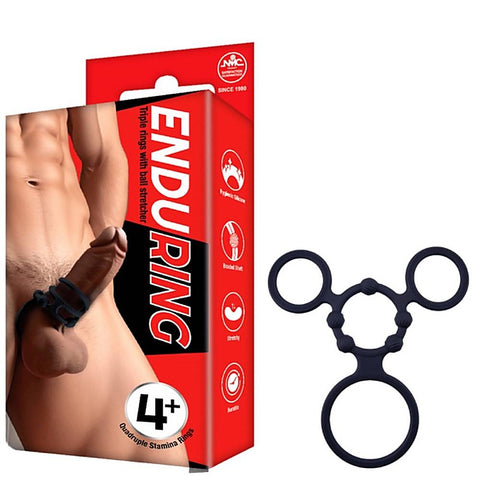 EnduCock Ring Silicone Triple Cock Ring With Ball Stretcher - Ball Stretchers and Crushers