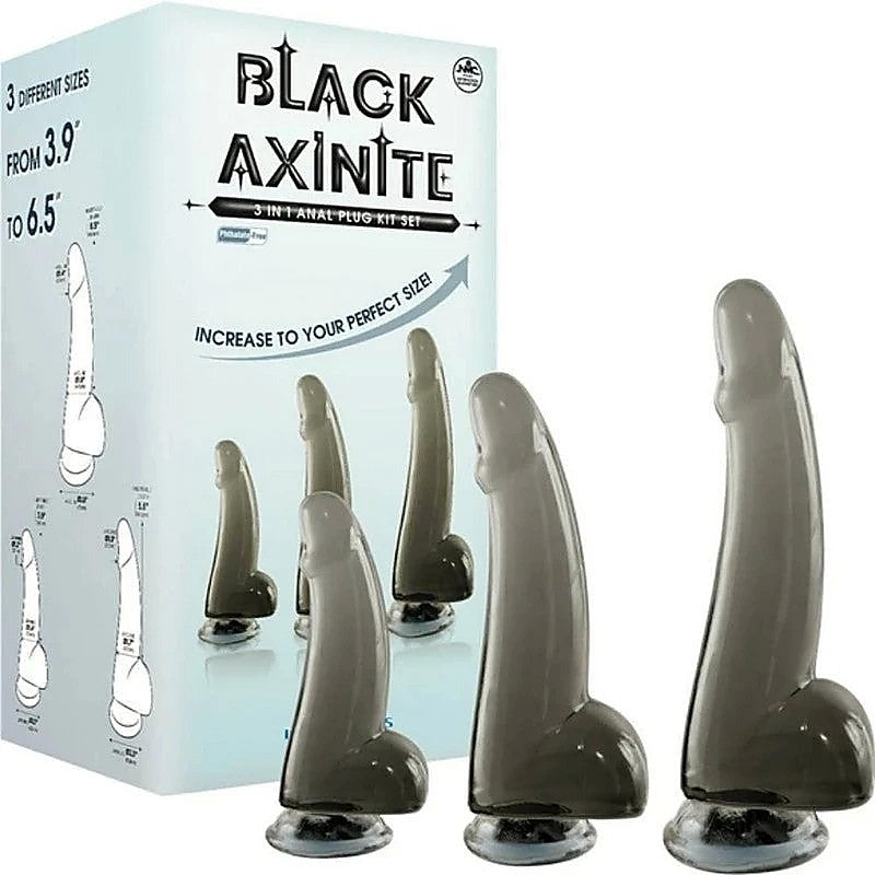Black Axinite 3-In-1 Suction Cup Anal Plug Kit - Butt Plugs
