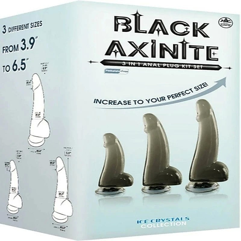 Black Axinite 3-In-1 Suction Cup Anal Plug Kit - Butt Plugs