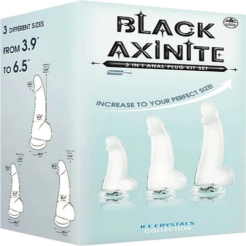 Black Axinite 3-In-1 Suction Cup Anal Plug Kit - Butt Plugs