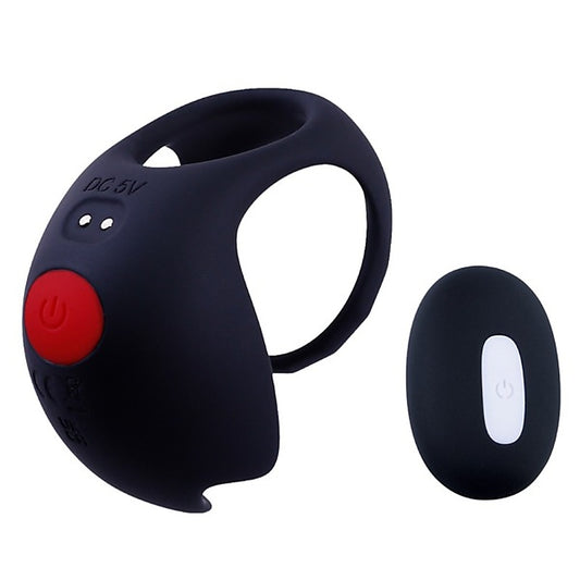 Giga Booster Rechargeable Cock Ornament with Scrotal Stimulator Black - Vibrating Cock Rings