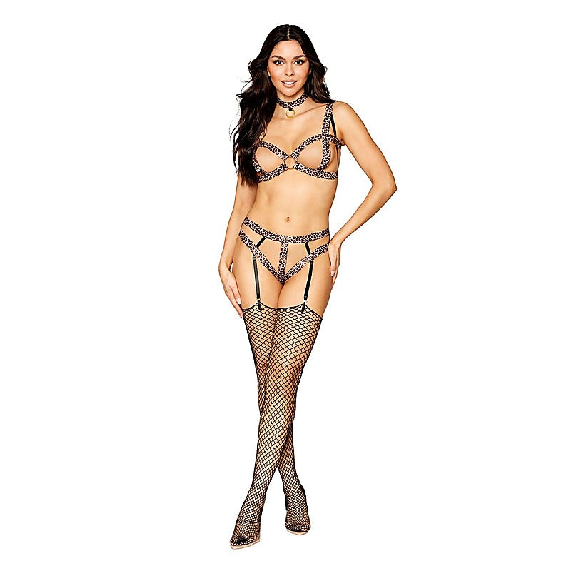 Open Cup Bra And G-String Choker Panty Set - Bras and Bra Sets