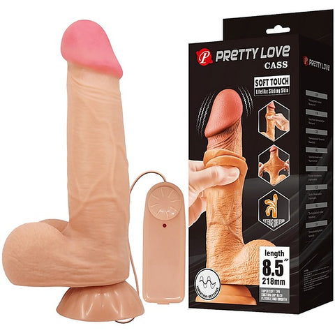 Pretty Love Sliding Skin Series Realistic Vibrating Dong 8.5 Inch Flesh - Realistic Dildos