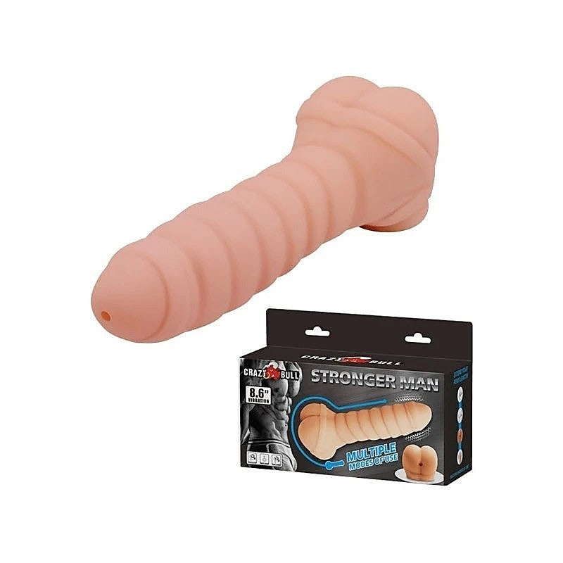Crazy Bull Stronger Man 8.6 Inches Vibrating Mens Masturbator Flesh - Masturbators and Strokers