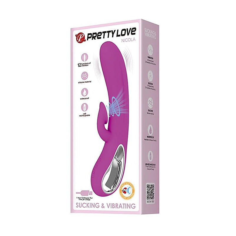 Pretty Love Nicola Silicone 24 Function Clit Suction Rabbit Vibrator - Rabbit Vibrators