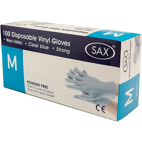 Sax 100 Pack Disposable Vinyl Gloves Blue - Adult Toy Cleaner