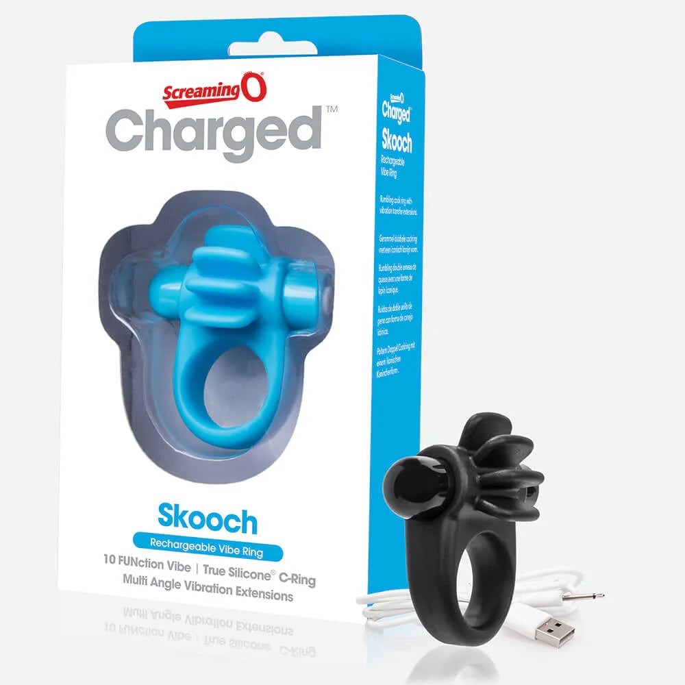 Charged Skooch 10 Functions Vibrating Mens Cock Ring - Blue - Vibrating Cock Rings
