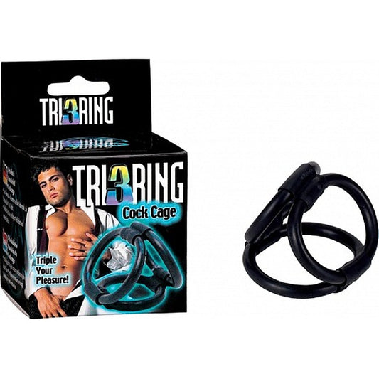 Male Tri Ring 3 Cock Cage Black By Seven Creations - Stretchy Cock Rings