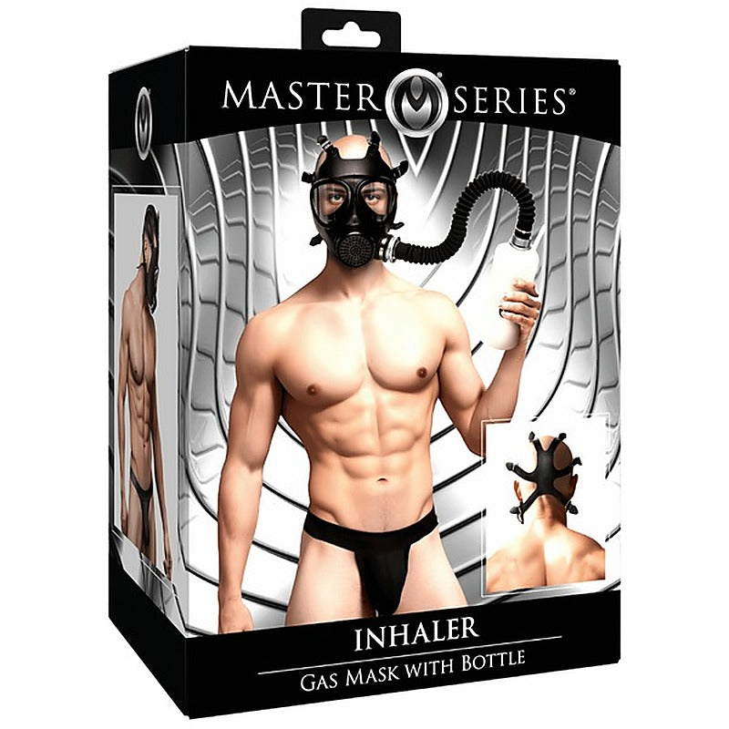 Master Series BDSM Play Inhaler Gas Mask With Bottle - Bondage Hoods