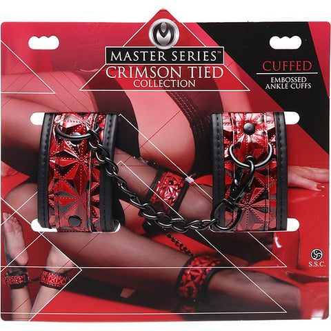 Master Series Crimson Tied Embossed Bondage Ankle Cuffs - Cuffs And Restraints