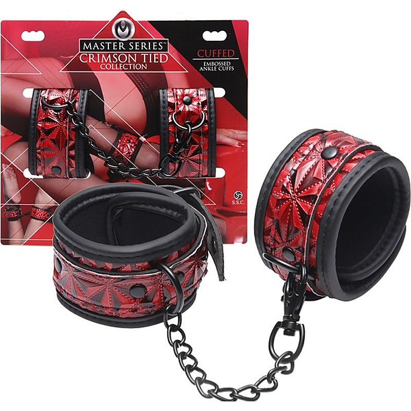 Master Series Crimson Tied Embossed Bondage Ankle Cuffs - Cuffs And Restraints