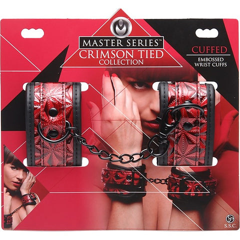 Master Series Crimson Tied Embossed BDSM Play Wrist Cuffs - Cuffs And Restraints