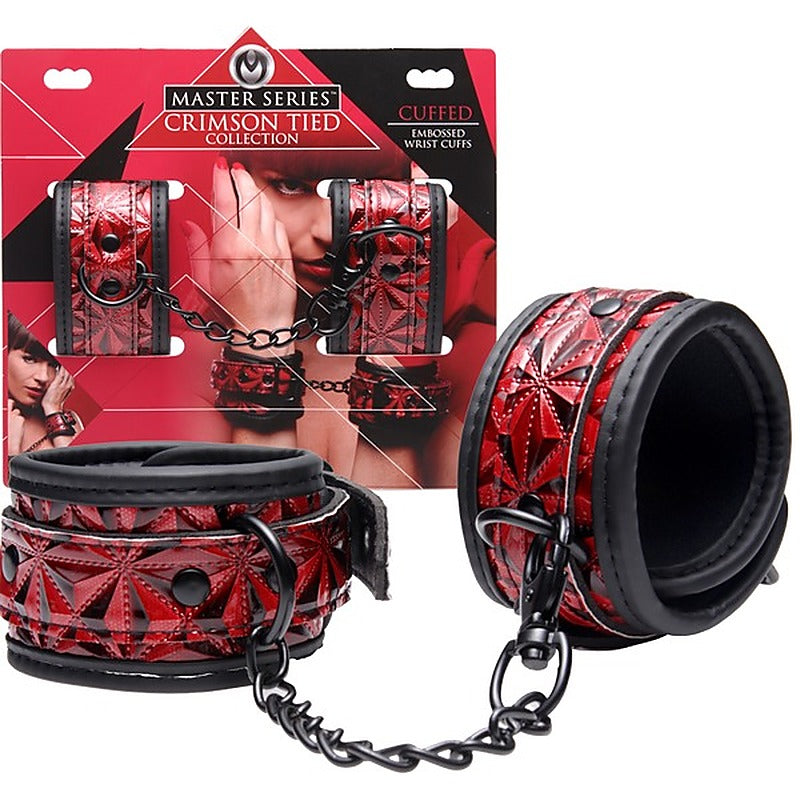 Master Series Crimson Tied Embossed BDSM Play Wrist Cuffs - Cuffs And Restraints