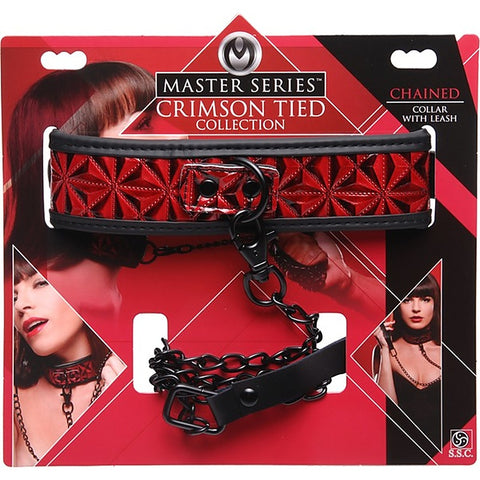 Master Series Crimson Tied Bondage Collar With Leash - Collars and Leads