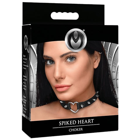 Master Series Spiked Heart Bondage Choker Black - Collars and Leads