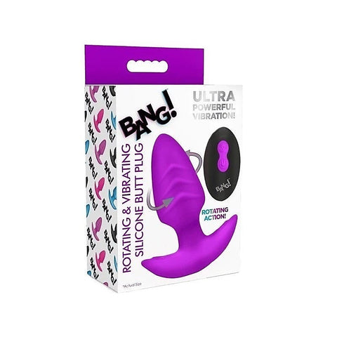 XR Brands Rotating and Vibrating Silicone Butt Plug With Remote Purple - Butt Plugs