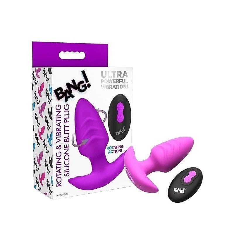 XR Brands Rotating and Vibrating Silicone Butt Plug With Remote Purple - Butt Plugs