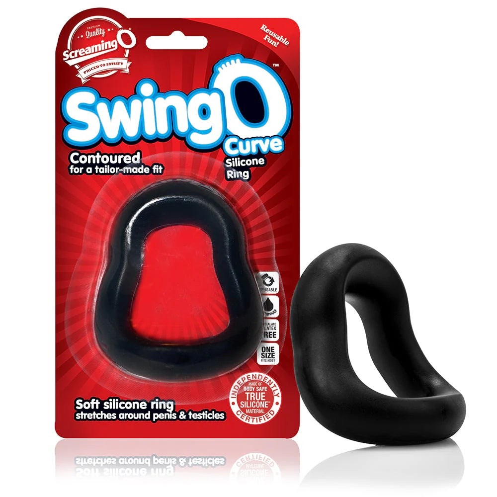 Screaming O SwingO Curve Silicone Stretchy Penis Ring Black - - Stretchy Cock Rings