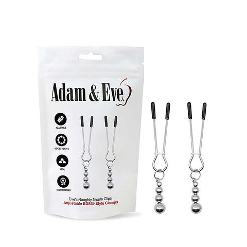 2 Piece Naughty Nipple Clips Set By Adam & Eve - Nipple and Clit Clamps