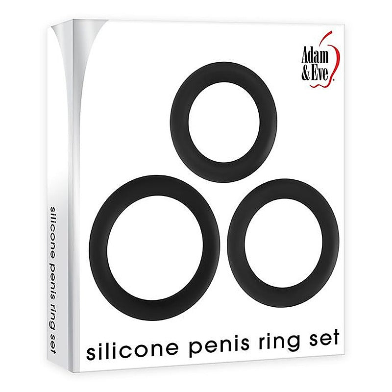 3 Sizes Silicone Penis Rings Set Black By Adam & Eve - Cock Ring Sets