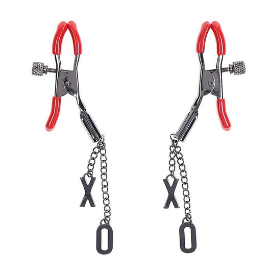 Sportsheets S&M Exs & Ohs Tipped Metal Nipple Clamps Red - Nipple and Clit Clamps