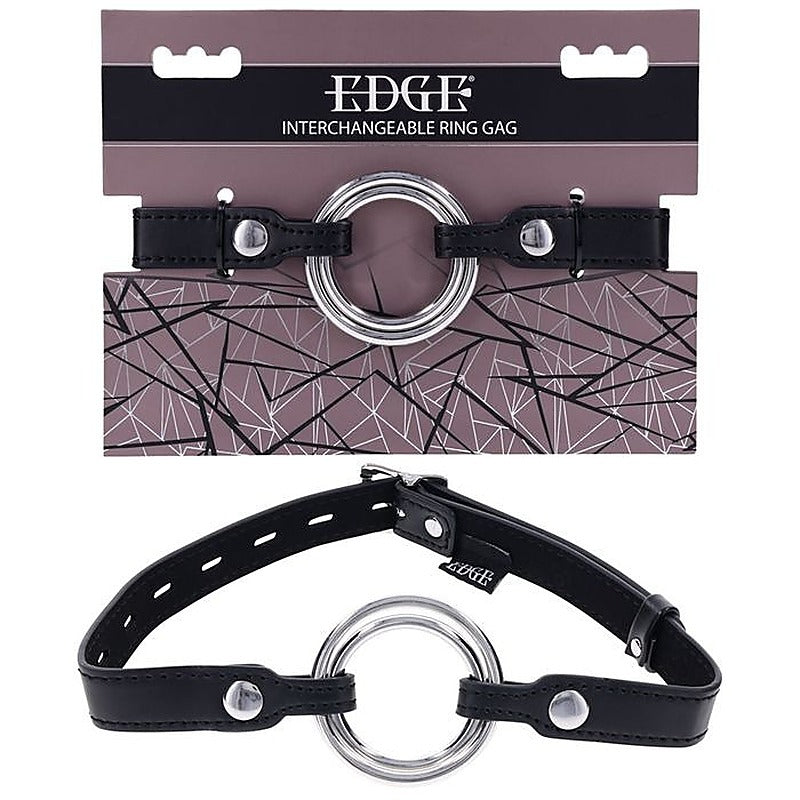 Sportsheets EDGE Interchangeable BDSM Play Mouth Gag Ring Black - Bondage Gags and Bits