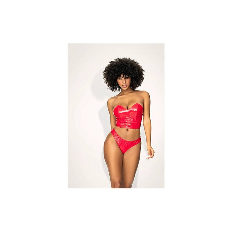 2 In 1 Vinyl Bustier And Thong Set By Mapale - Bustiers and Corsets