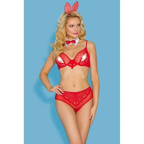 4 Piece Bra, Panty, Headpiece And Collar Set - Unclassified
